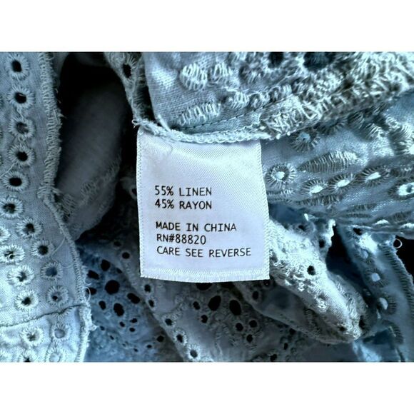 Saint Tropez West Eyelet Linen Blend Pullover Peasant Blouse Top Sz 2X Sky Blue - Picture 9 of 9